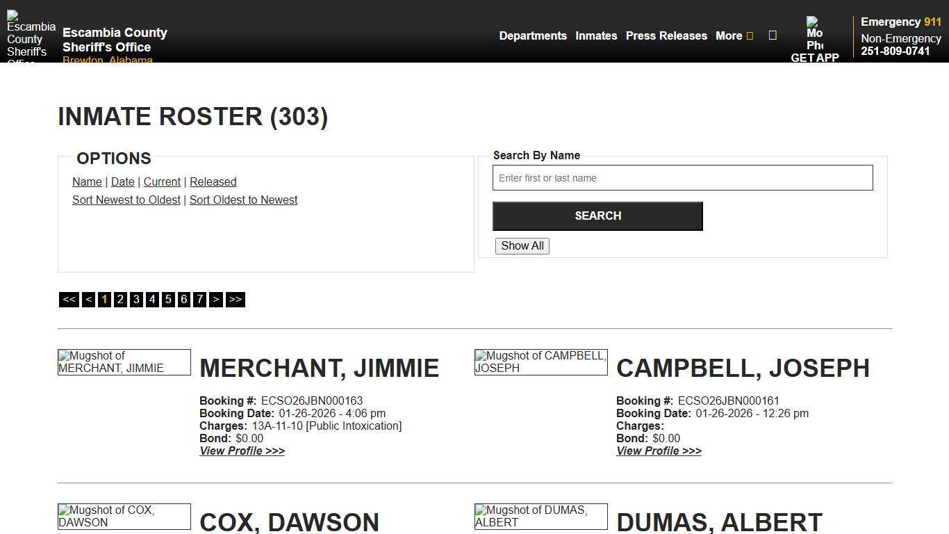 Inmate Roster - Current Inmates Booking Date Descending - Escambia County Sheriff, AL